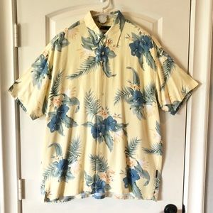 Nautica 100% Silk Yellow and Blue Hawaiian print button down shirt XXL